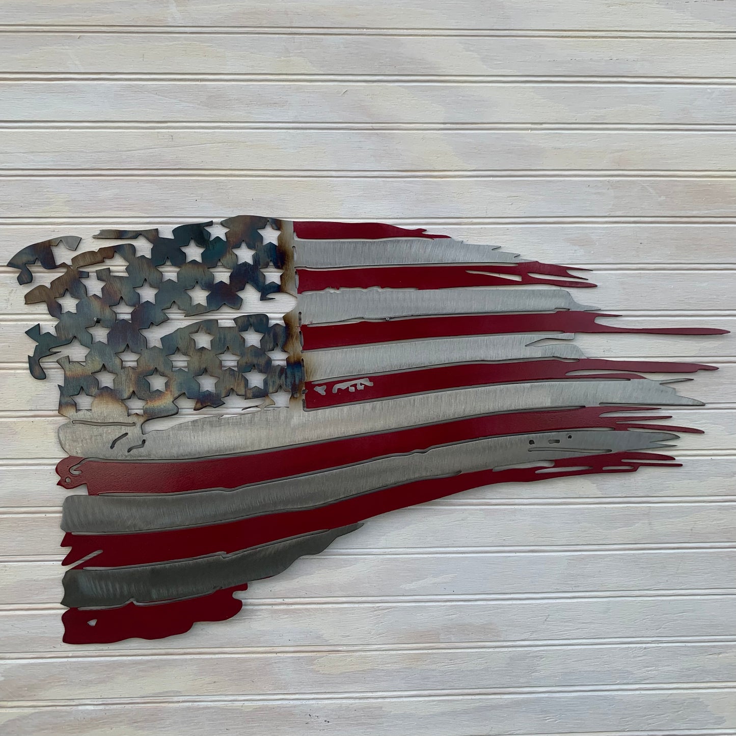 Distressed US Flag | Heat-Colored | Patriotic Metal Wall Art