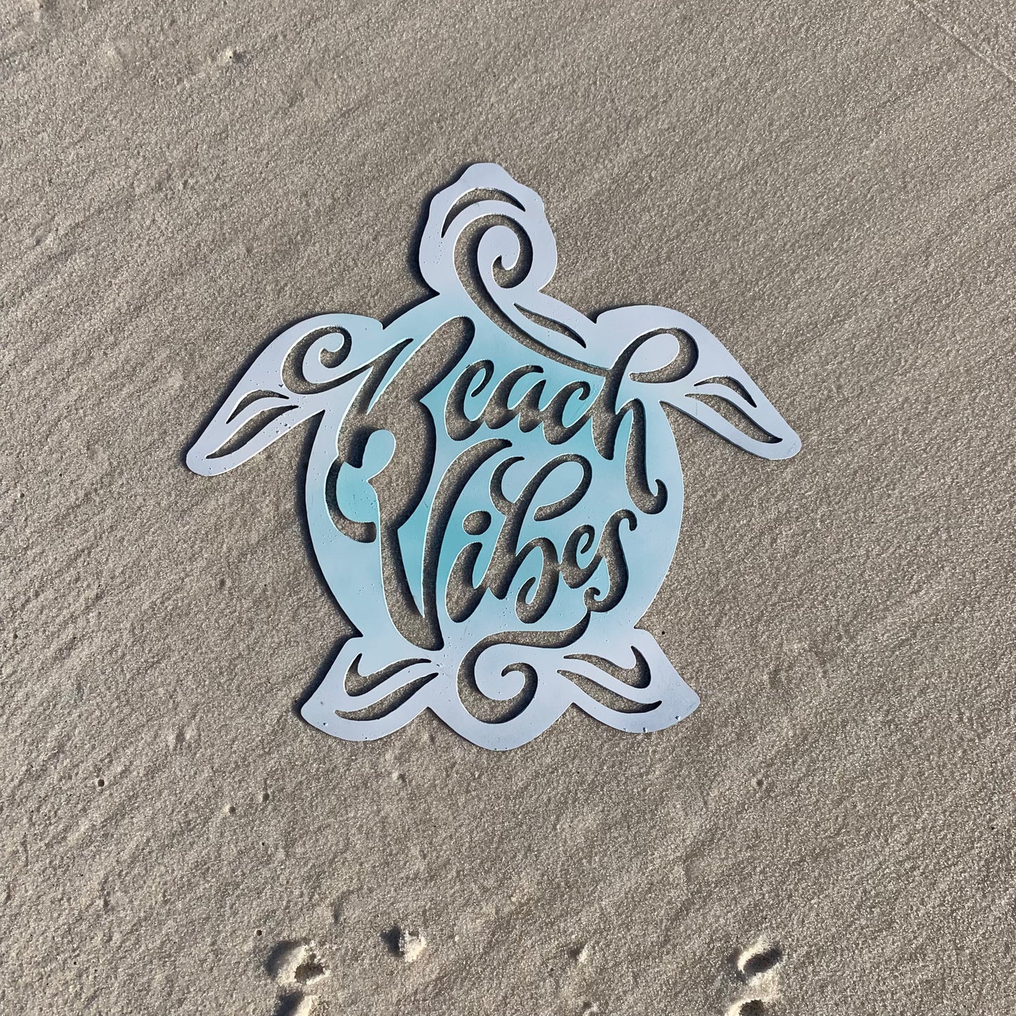 Beach Vibes Sea Turtle | Hand-Painted | Metal Wall Art