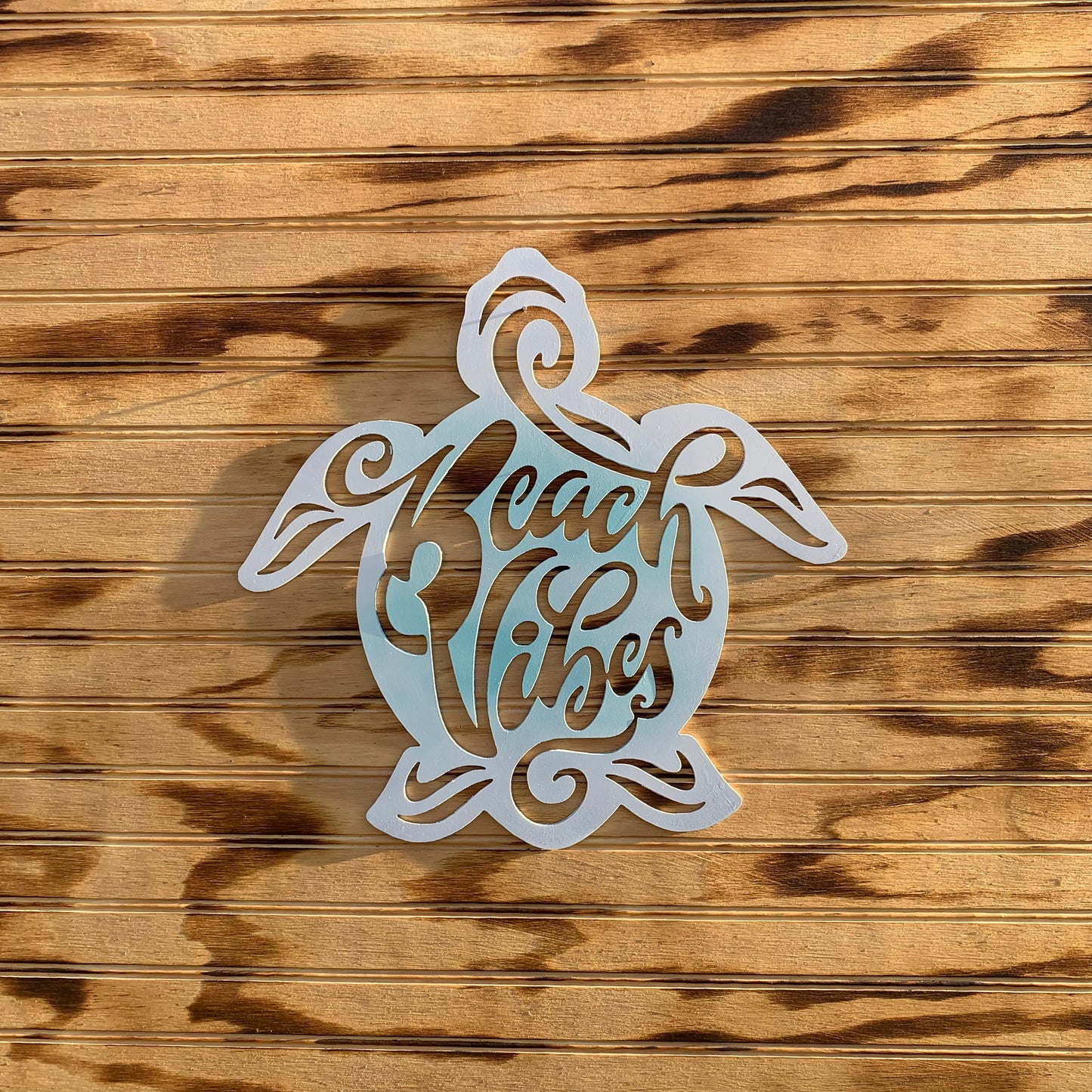 Beach Vibes Sea Turtle | Hand-Painted | Metal Wall Art