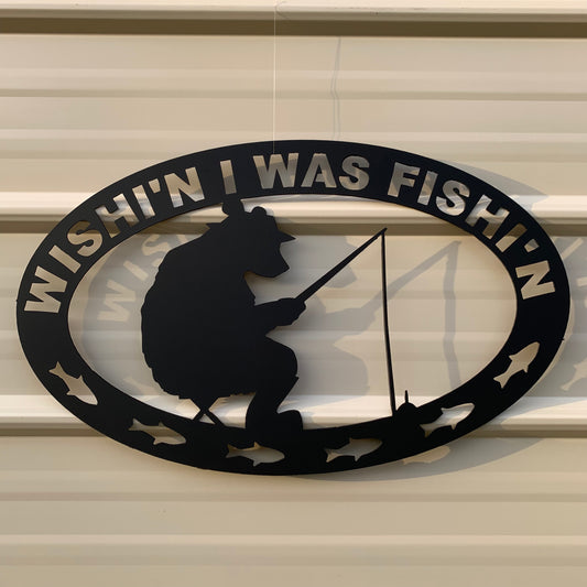 Wishin I Was Fishin Bear | Metal Wall Art