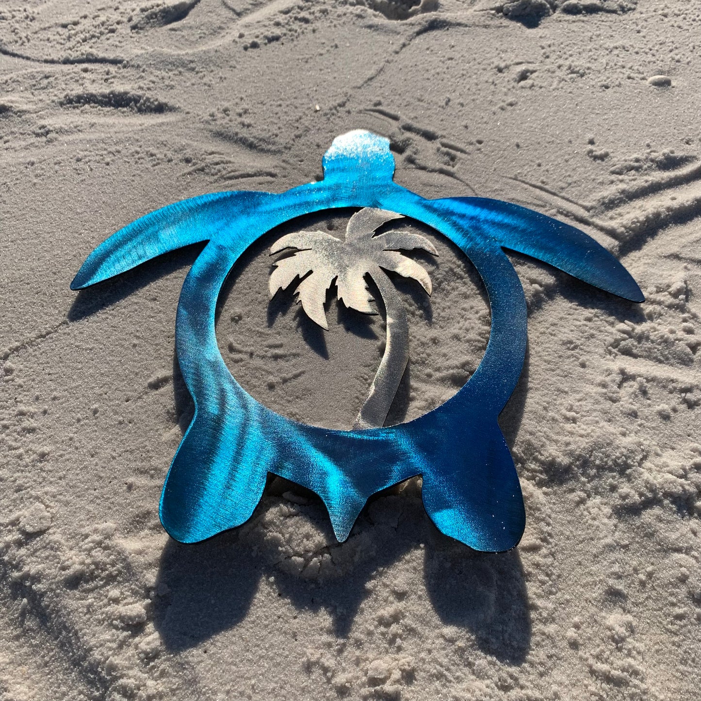 Palm Tree Sea Turtle | 3D Effect | Metal Wall Art