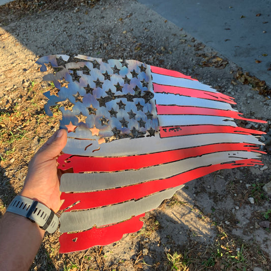 Distressed US Flag | Heat-Colored | Patriotic Metal Wall Art