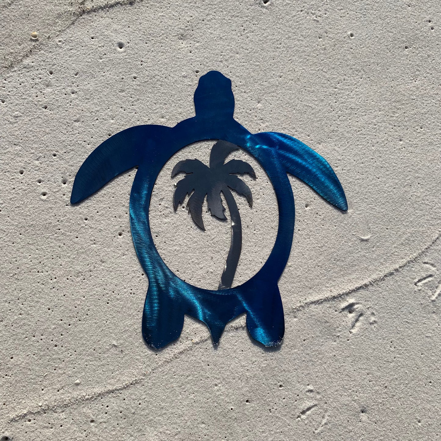 Palm Tree Sea Turtle | 3D Effect | Metal Wall Art
