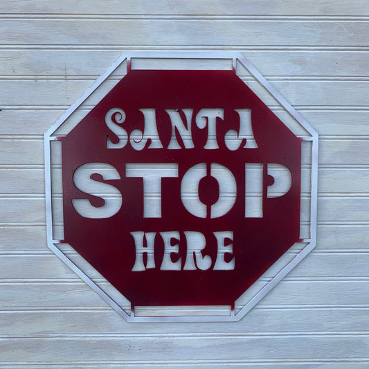 Santa Stop Sign | Metal Wall Art