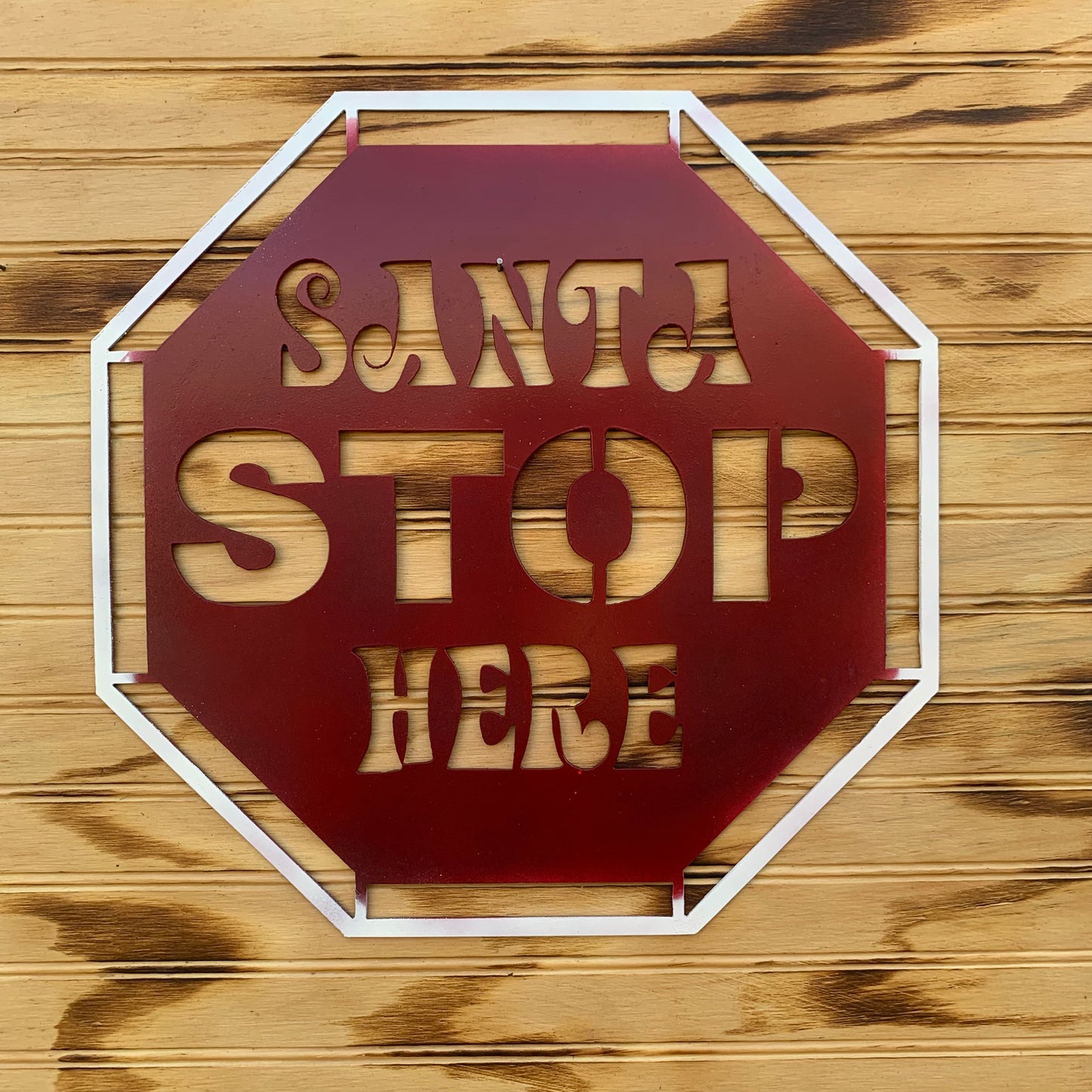 Santa Stop Sign | Metal Wall Art