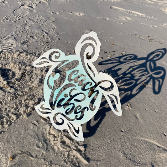 Beach Vibes Sea Turtle | Hand-Painted | Metal Wall Art