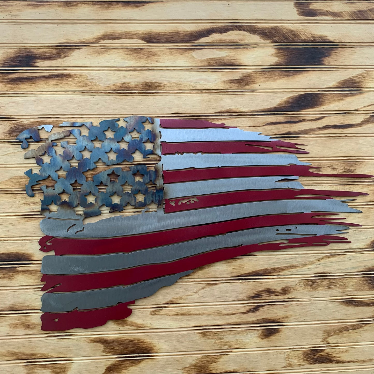 Distressed US Flag | Heat-Colored | Patriotic Metal Wall Art