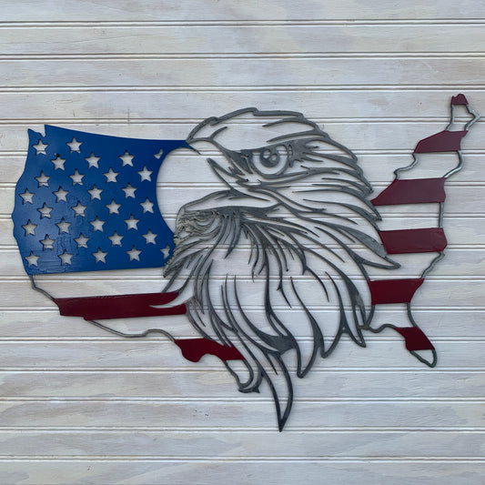 US Flag Eagle | Hand-Painted | USA | Metal Wall Art