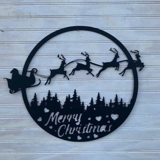 Santa Sleigh Flying | Metal Wall Art